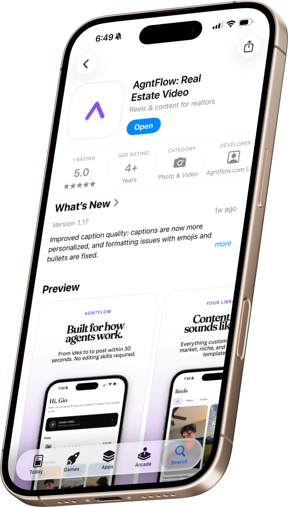 AgntFlow listing on the App Store shown on an iPhone